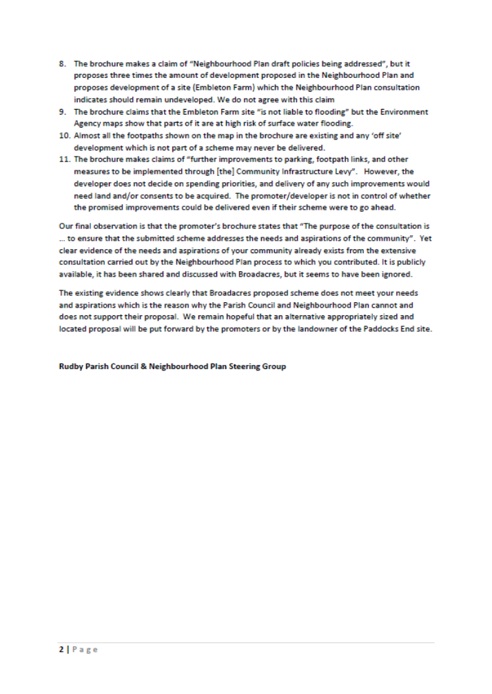 Page 2 of RPC / NSPG Statement on Broadacres Brochure